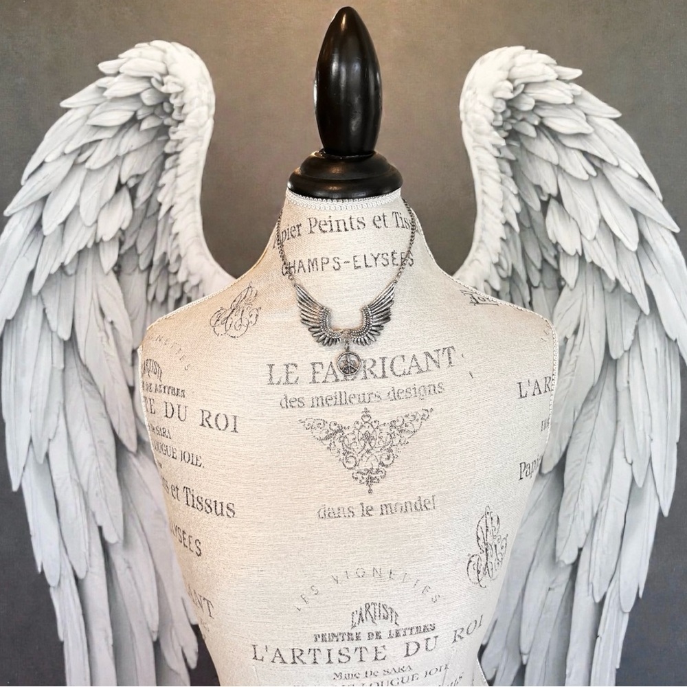 Silver Winged Vintage Peace Necklace